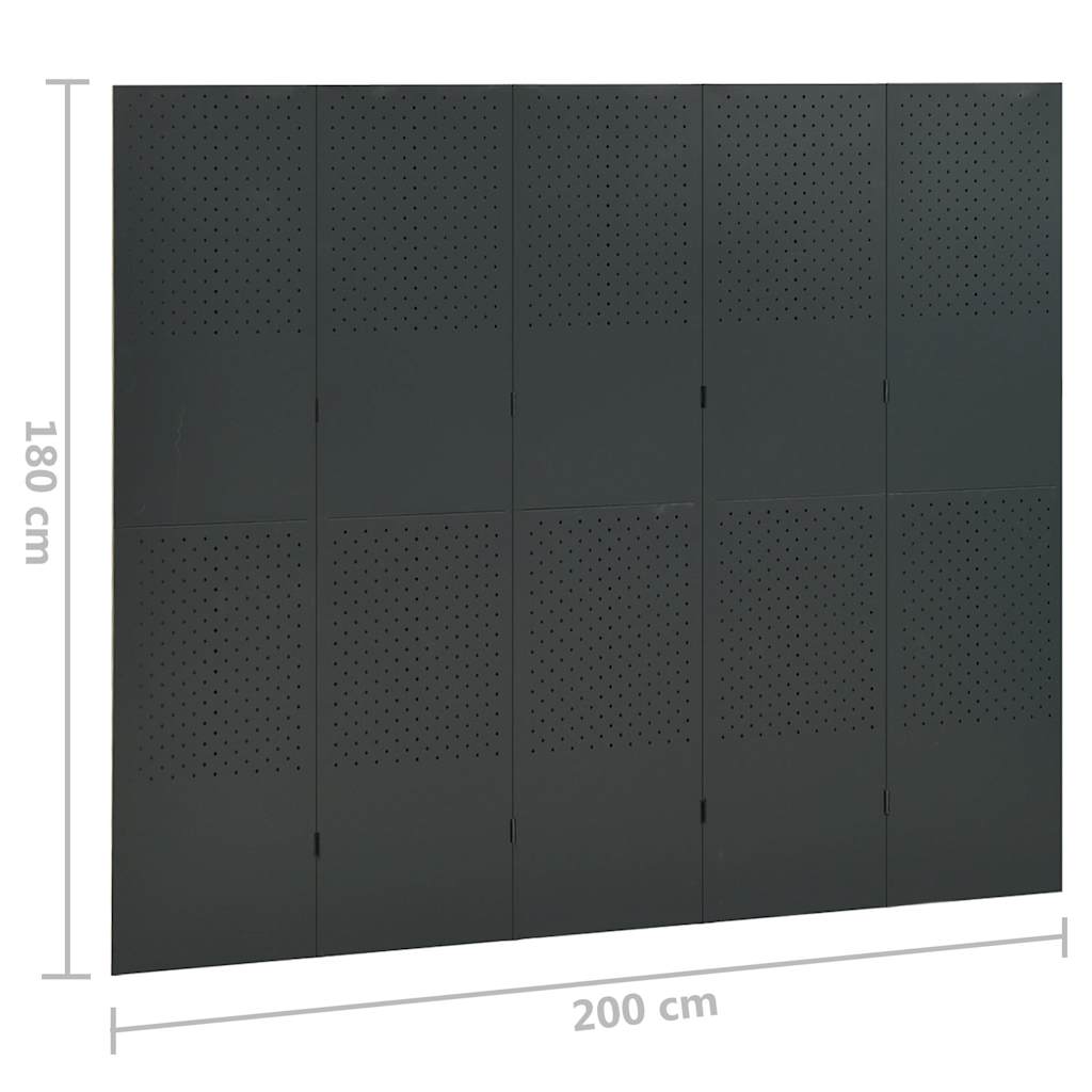 vidaXL 5-Panel Room Divider Anthracite 200x180 cm Steel 6
