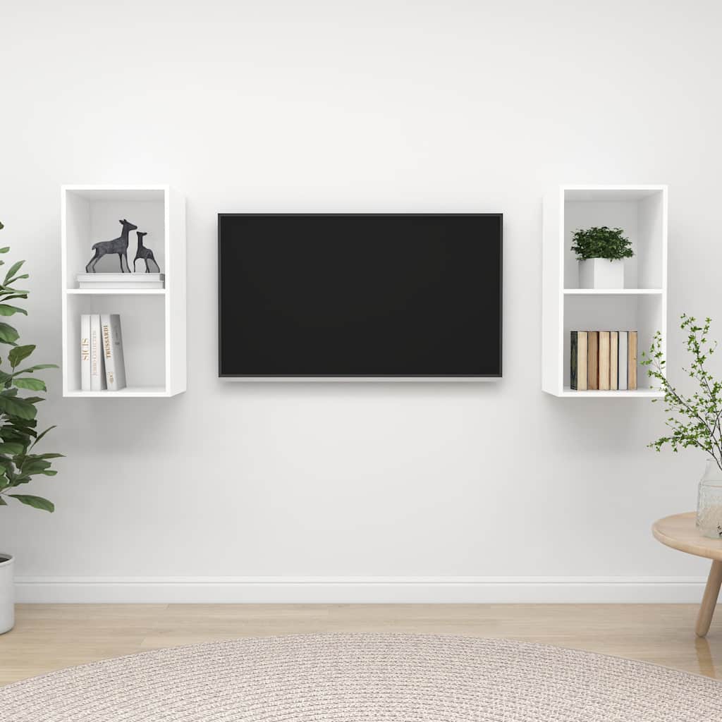 2 Piece Wall-mounted TV Cabinet Set Engineered Wood White