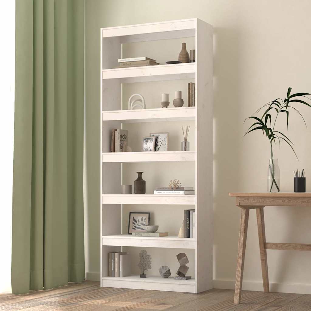 Book Cabinet/Room Divider 80x30x103,5 cm Solid Wood Pine White 199.5 cm