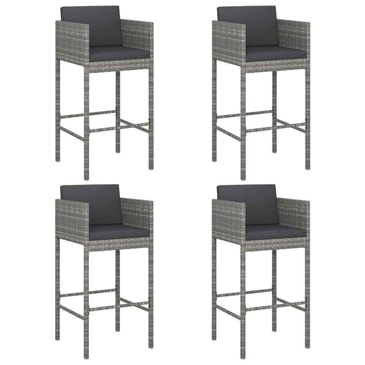 vidaXL Bar Stools 4 pcs with Cushions Grey Poly Rattan 2