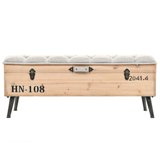 vidaXL Storage Bench | Natural wood and grey fabric 2