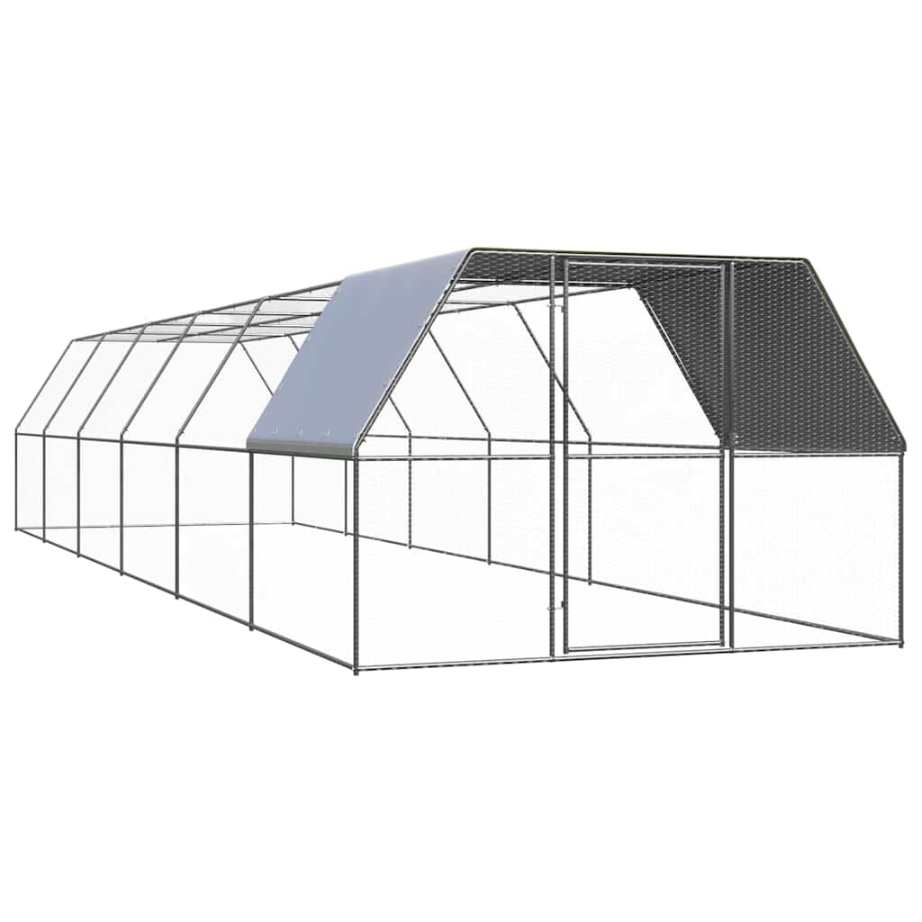 vidaXL Chicken Cage Galvanised Steel with Partially-covered Roof