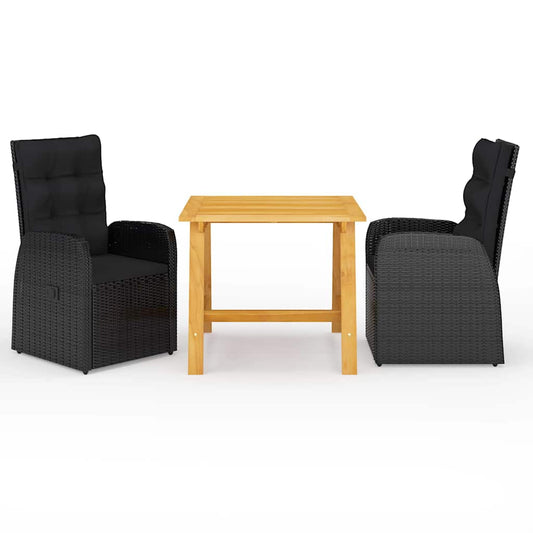 5 Piece Garden Dining Set with Cushions Poly Rattan Black 2x chair + table