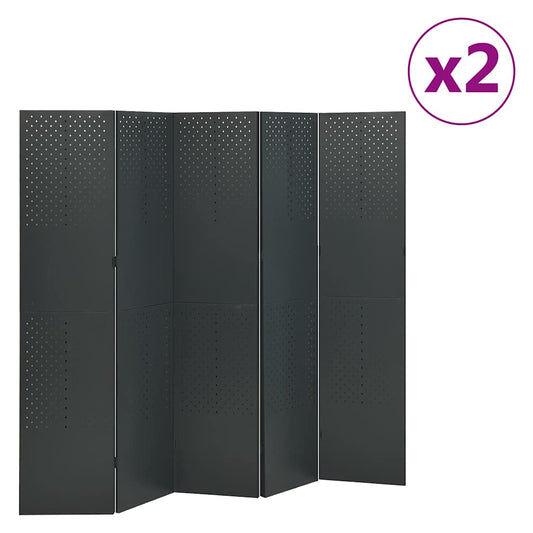 4-Panel Room Dividers Steel 2 pcs Anthracite 200 x 180 cm