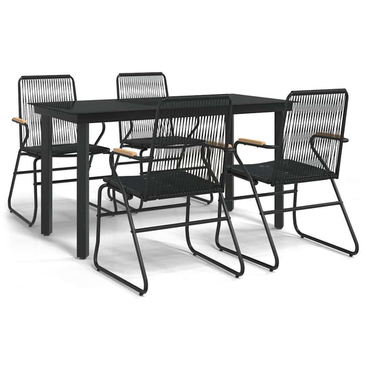 vidaXL 5 Piece Garden Dining Set Black PVC Rattan 2