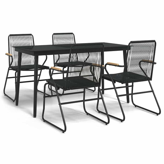 vidaXL 5 Piece Garden Dining Set Black PVC Rattan 2