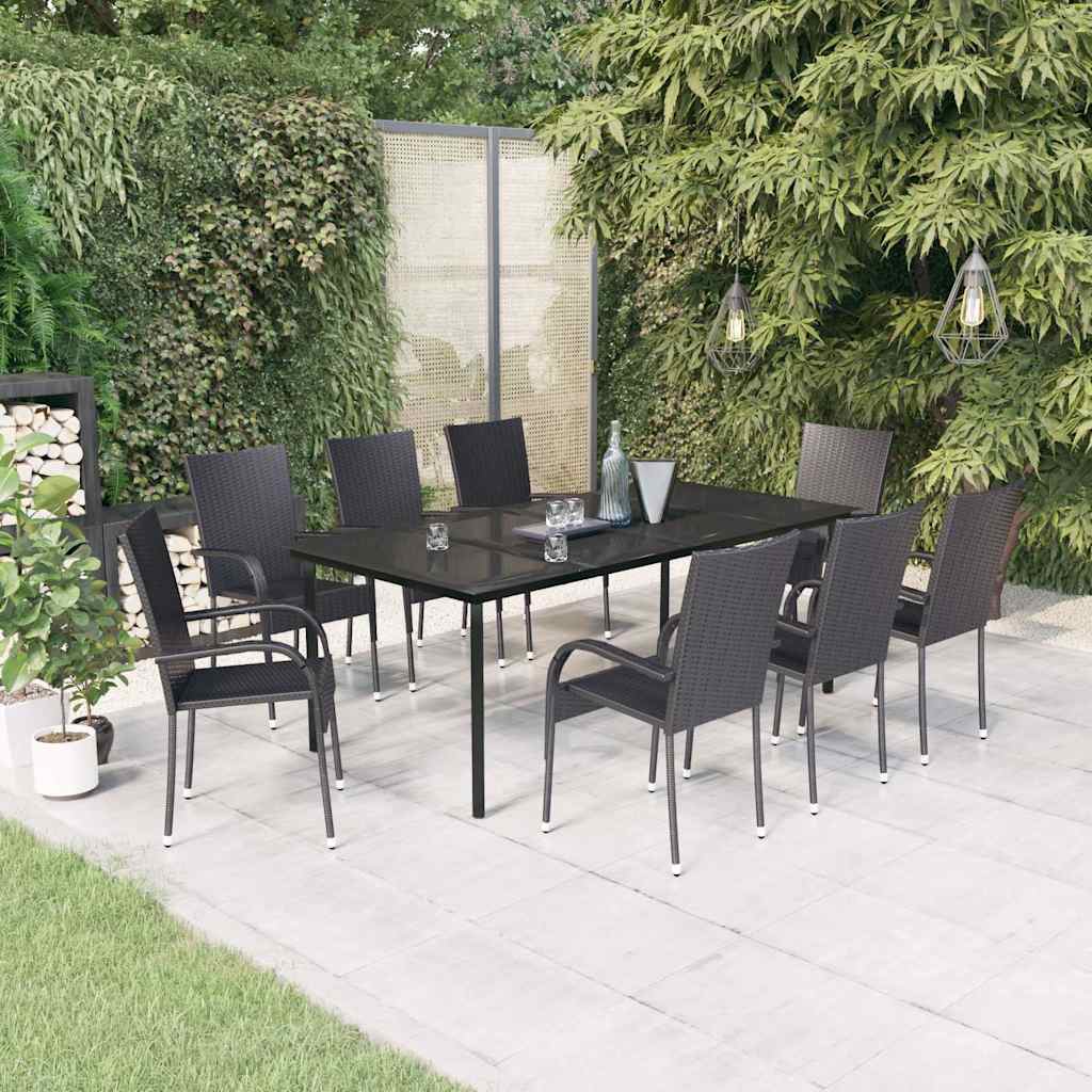 5 Piece Garden Dining Black 200 cm table length 8
