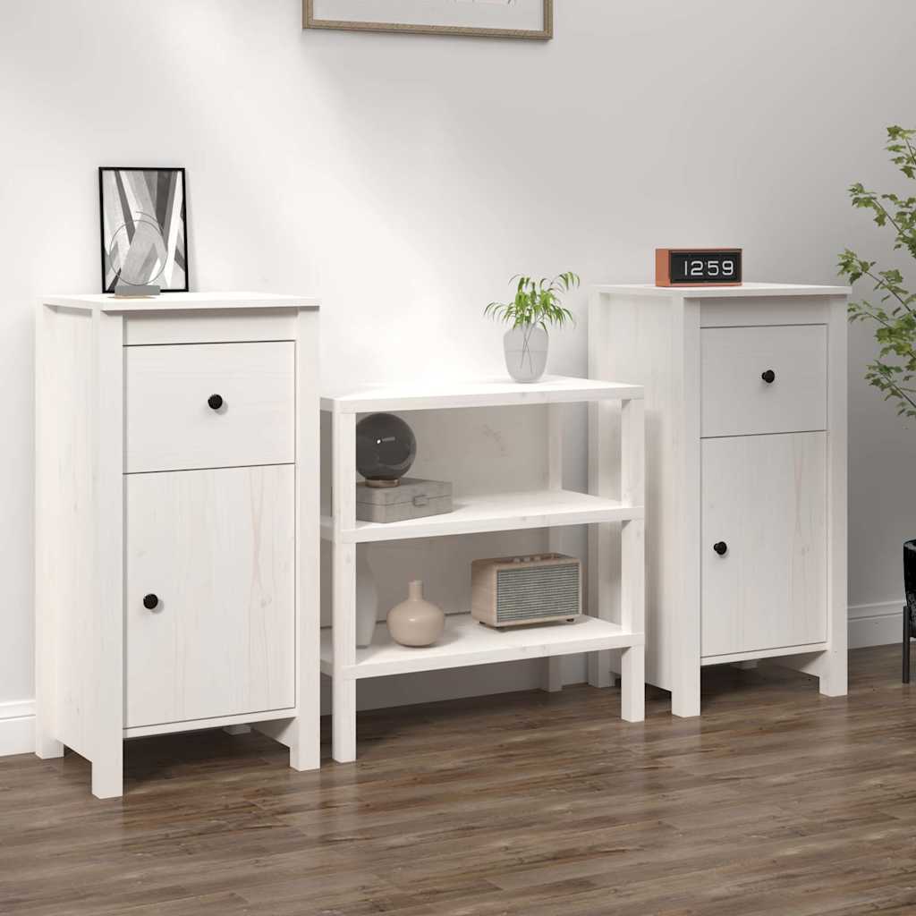 Sideboards 40x35x80 cm Solid Wood Pine 2 pcs White Bedside cabinet