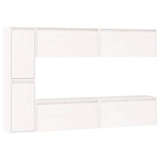 vidaXL 6 Piece TV Cabinet Set White Solid Wood Pine 2
