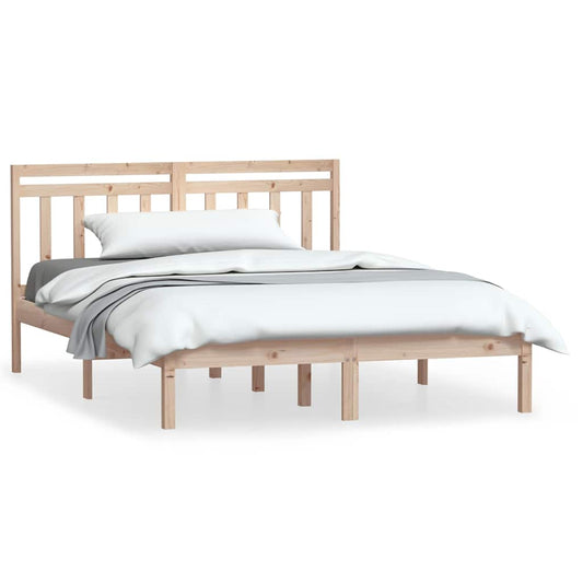 Bed Frame without Mattress Double Solid Wood Length 190 cm Width 135 cm Natural