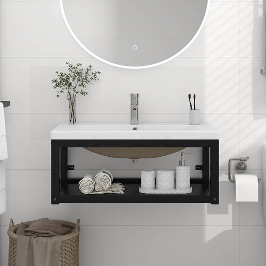 Bathroom Washbasin Frame with Built-in Basin Iron 79 x 38 x 31 cm