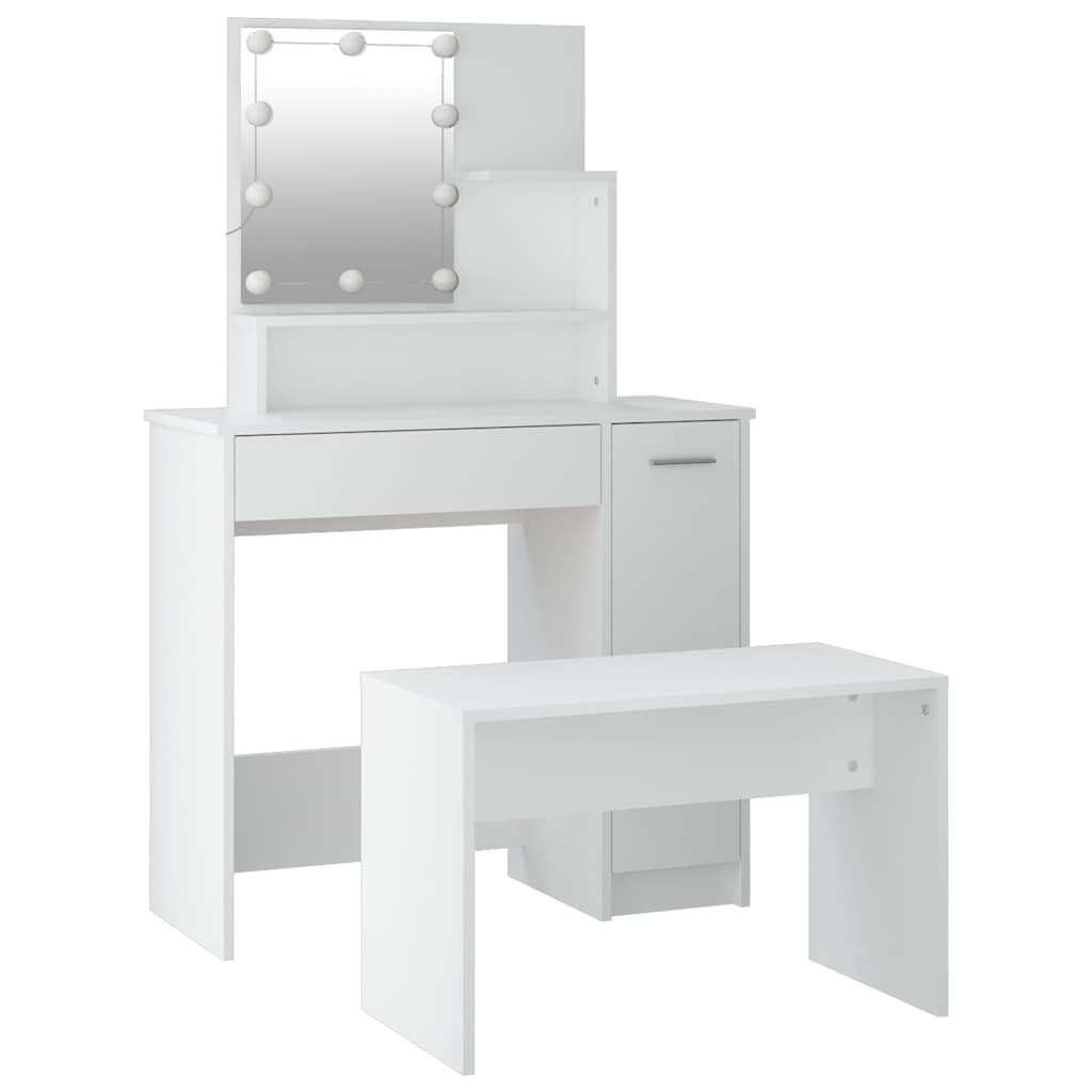 Dressing Table Set with LED Engineered Wood Depth 35 cm White