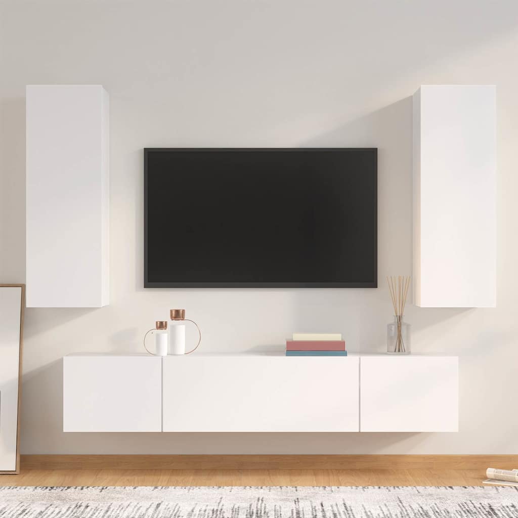 TV Cabinet Set Engineered Wood 4 pcs White