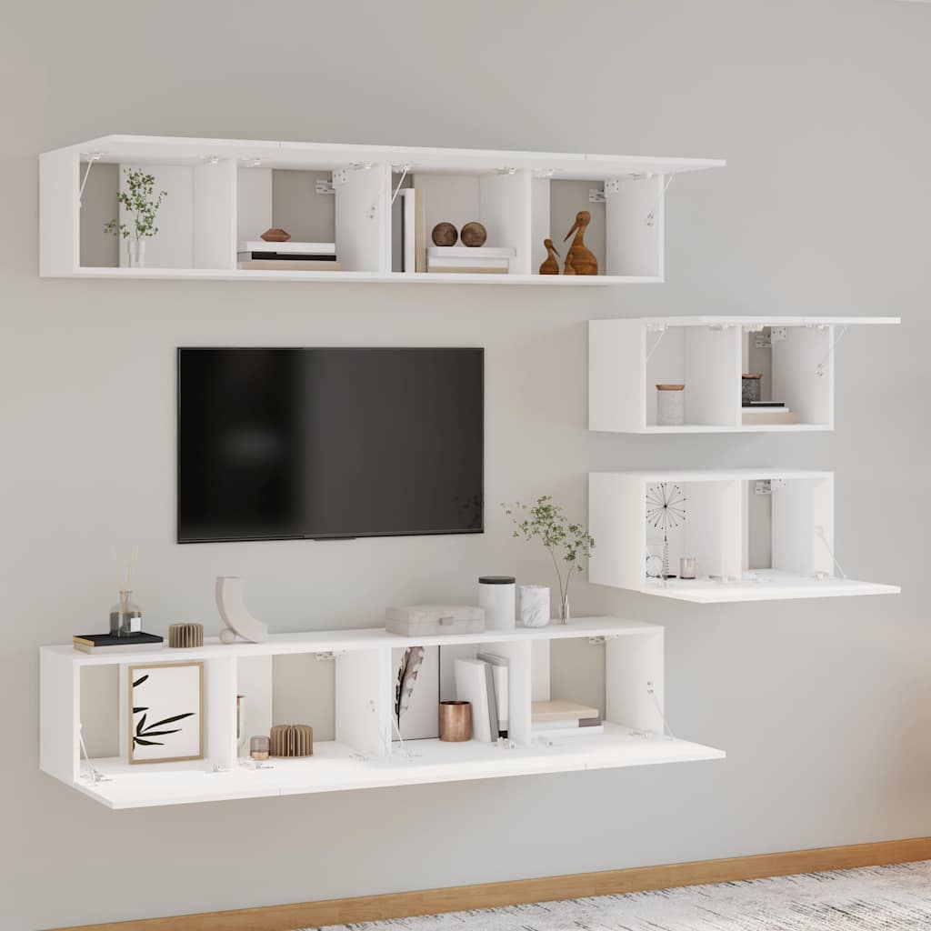 vidaXL 4 Piece TV Cabinet Set White Engineered Wood 6