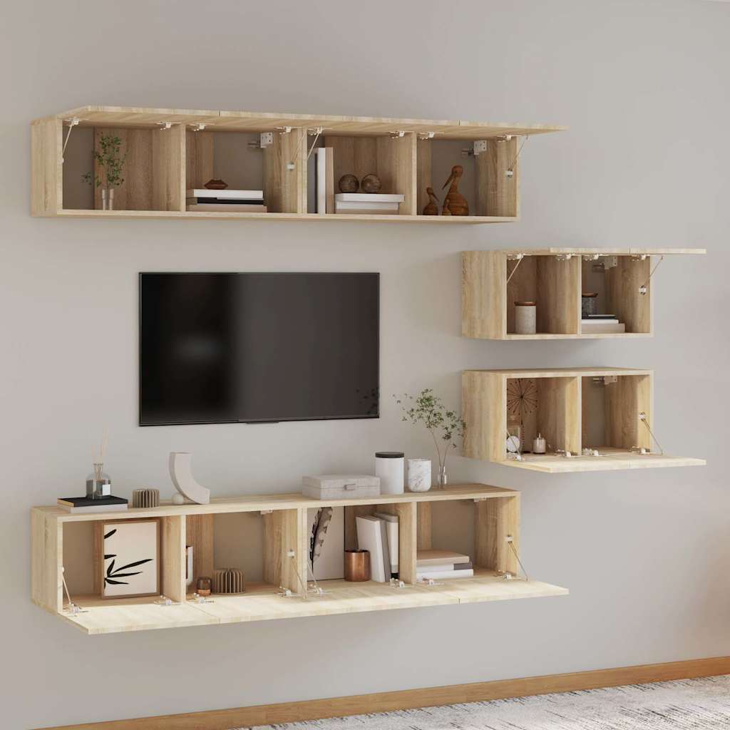 vidaXL 4 Piece TV Cabinet Set Sonoma Oak Engineered Wood 6