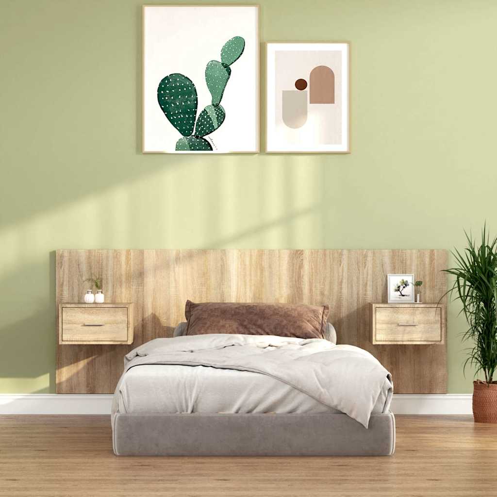 Bed Headboard with Cabinets Engineered Wood One Drawer Sonoma oak