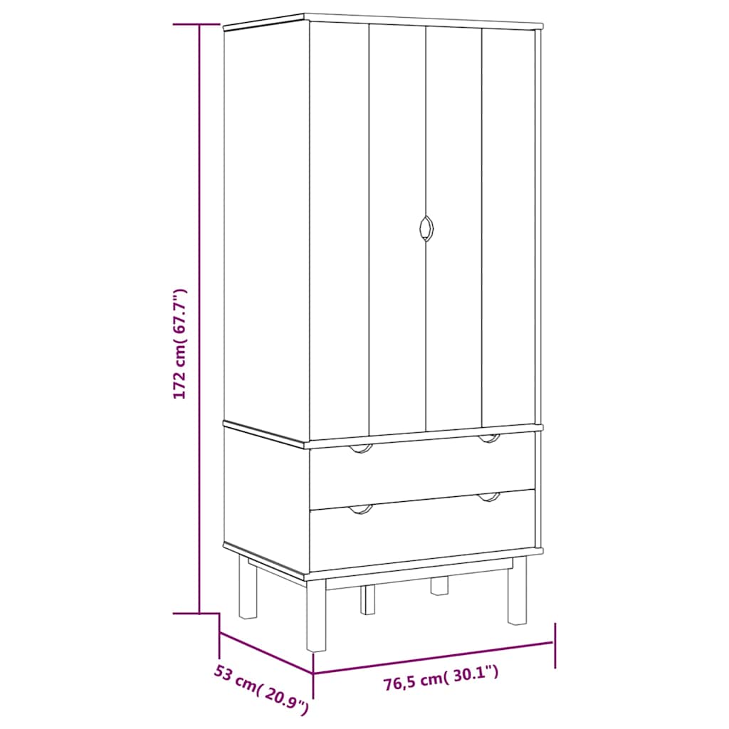 vidaXL Wardrobe "OTTA" 76,5x53x172 cm Solid Wood Pine 6