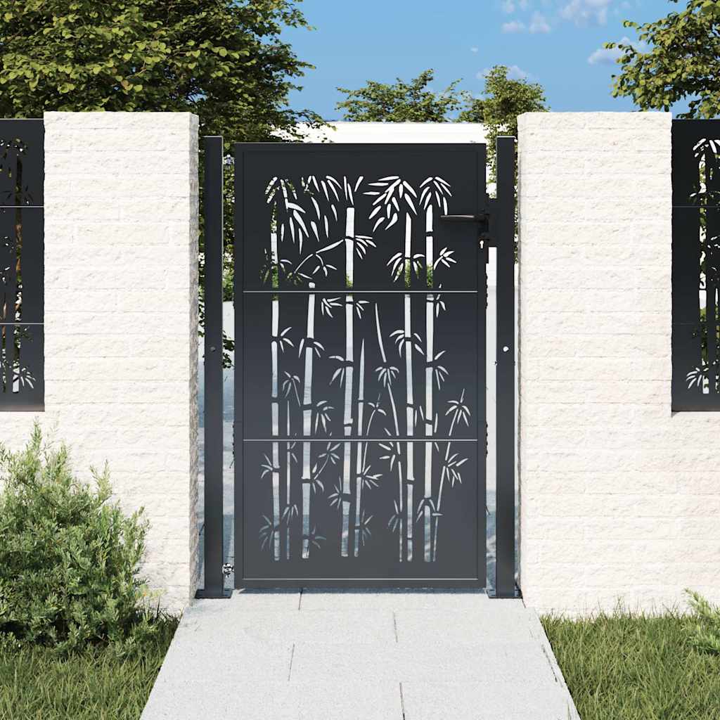 vidaXL Garden Gate Anthracite Steel Bamboo Design