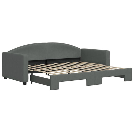 Day Bed 90x190 cm Fabric Dark grey With trundle