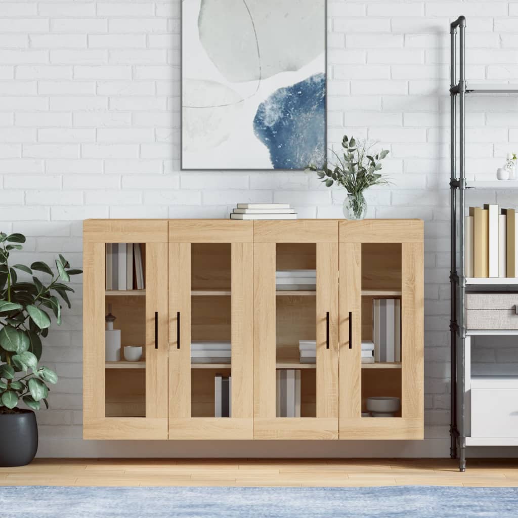 Wall Mounted Cabinets 2 pcs Engineered Wood Tube Black Sonoma oak