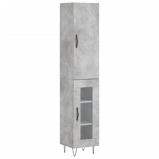 Highboard 34.5x34x180 cm Engineered Wood 1 Glass Door Concrete grey
