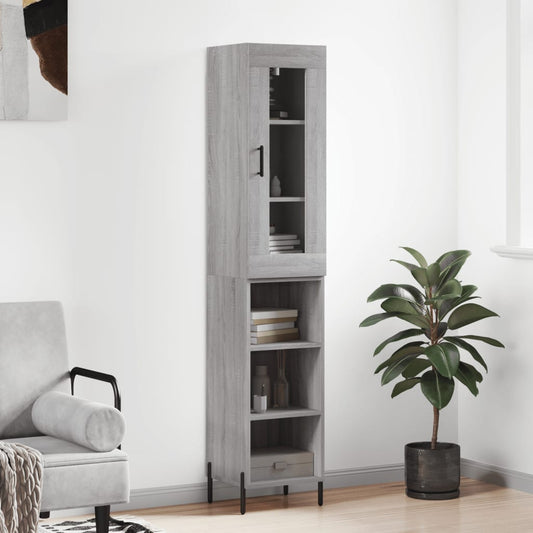 Highboard 34.5x34x180 cm Engineered Wood 3 Shelves Grey sonoma