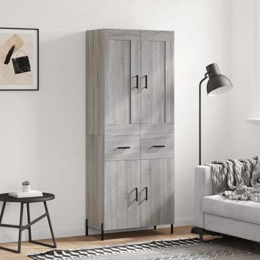 Highboard 69.5x34x180 cm Engineered Wood 2 Doors 2 Drawers Grey sonoma