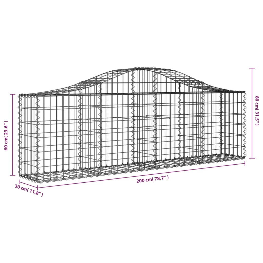 vidaXL Arched Gabion Baskets 6 pcs 200x30x60/80 cm Galvanised Iron 6