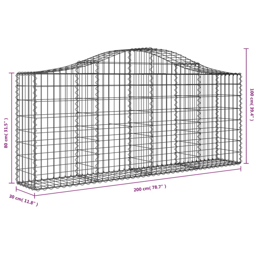 vidaXL Arched Gabion Baskets 6 pcs 200x30x80/100 cm Galvanised Iron 6