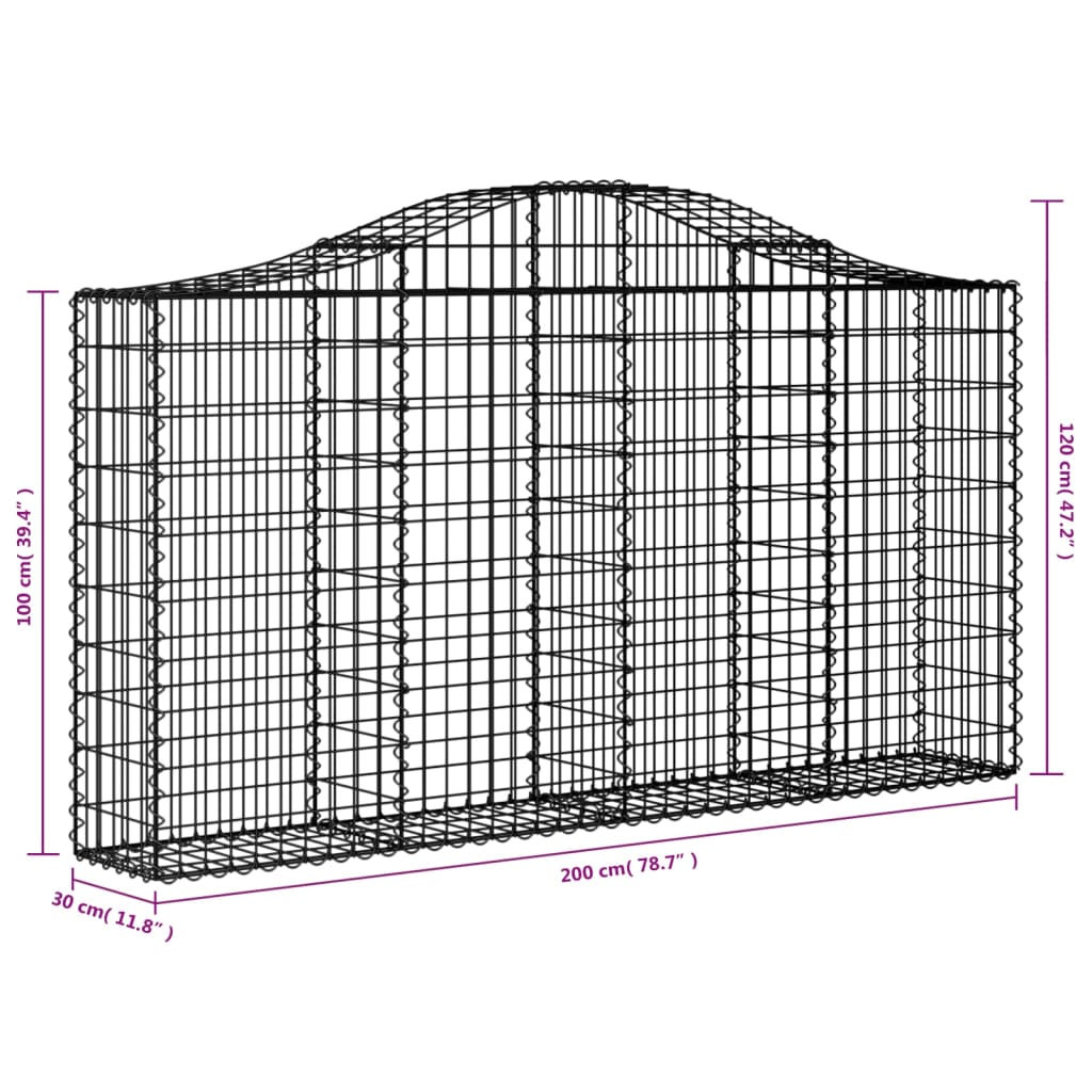 vidaXL Arched Gabion Baskets 5 pcs 200x30x100/120 cm Galvanised Iron 6