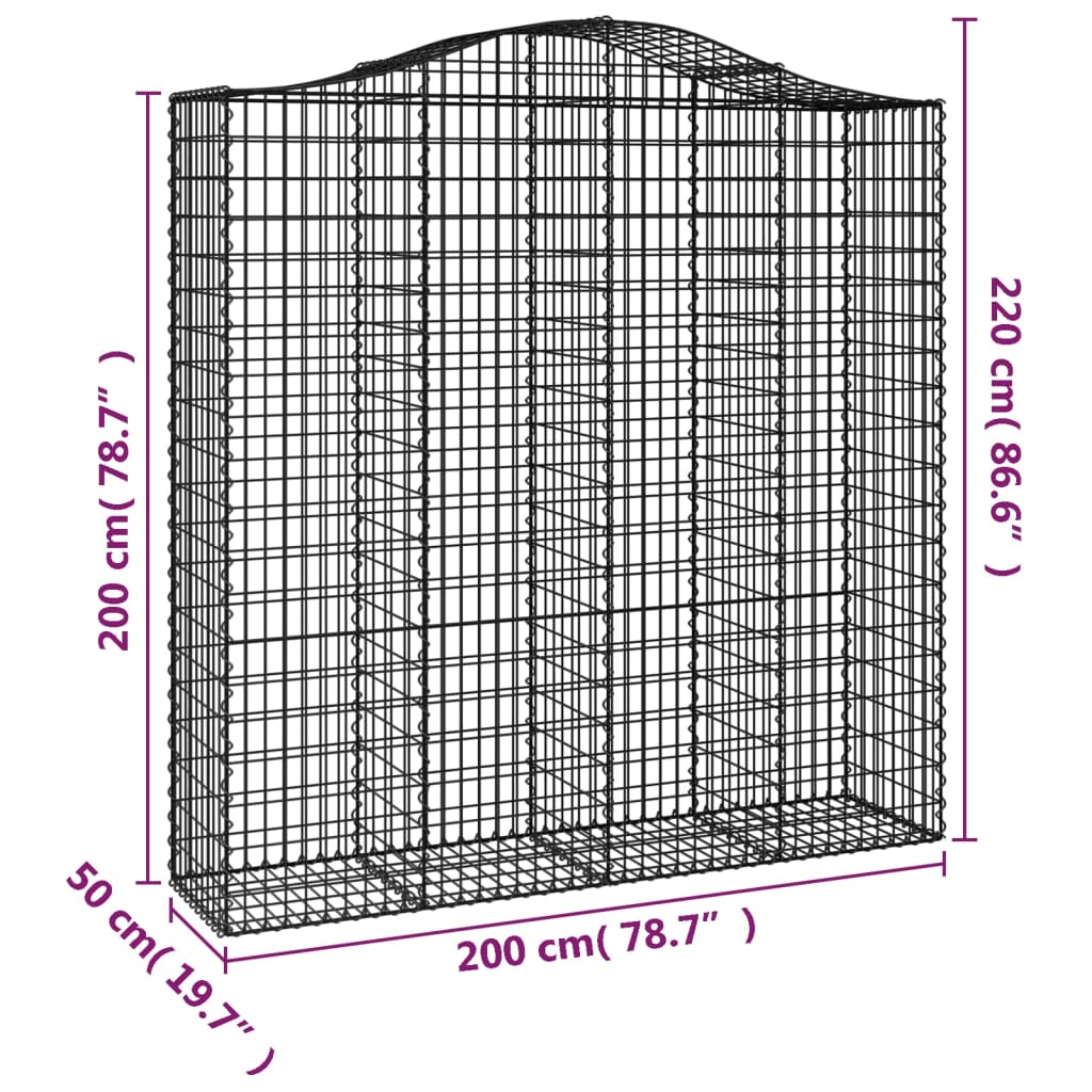 vidaXL Arched Gabion Baskets 3 pcs 200x50x200/220 cm Galvanised Iron 6