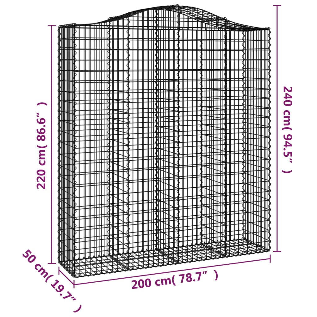 vidaXL Arched Gabion Baskets 2 pcs 200x50x220/240 cm Galvanised Iron 6