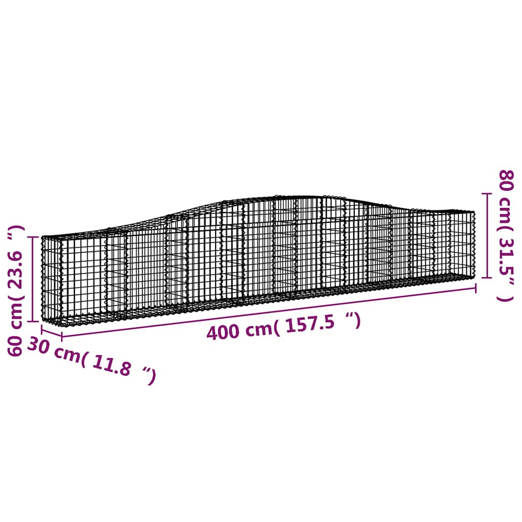 vidaXL Arched Gabion Baskets 3 pcs 400x30x60/80 cm Galvanised Iron 6