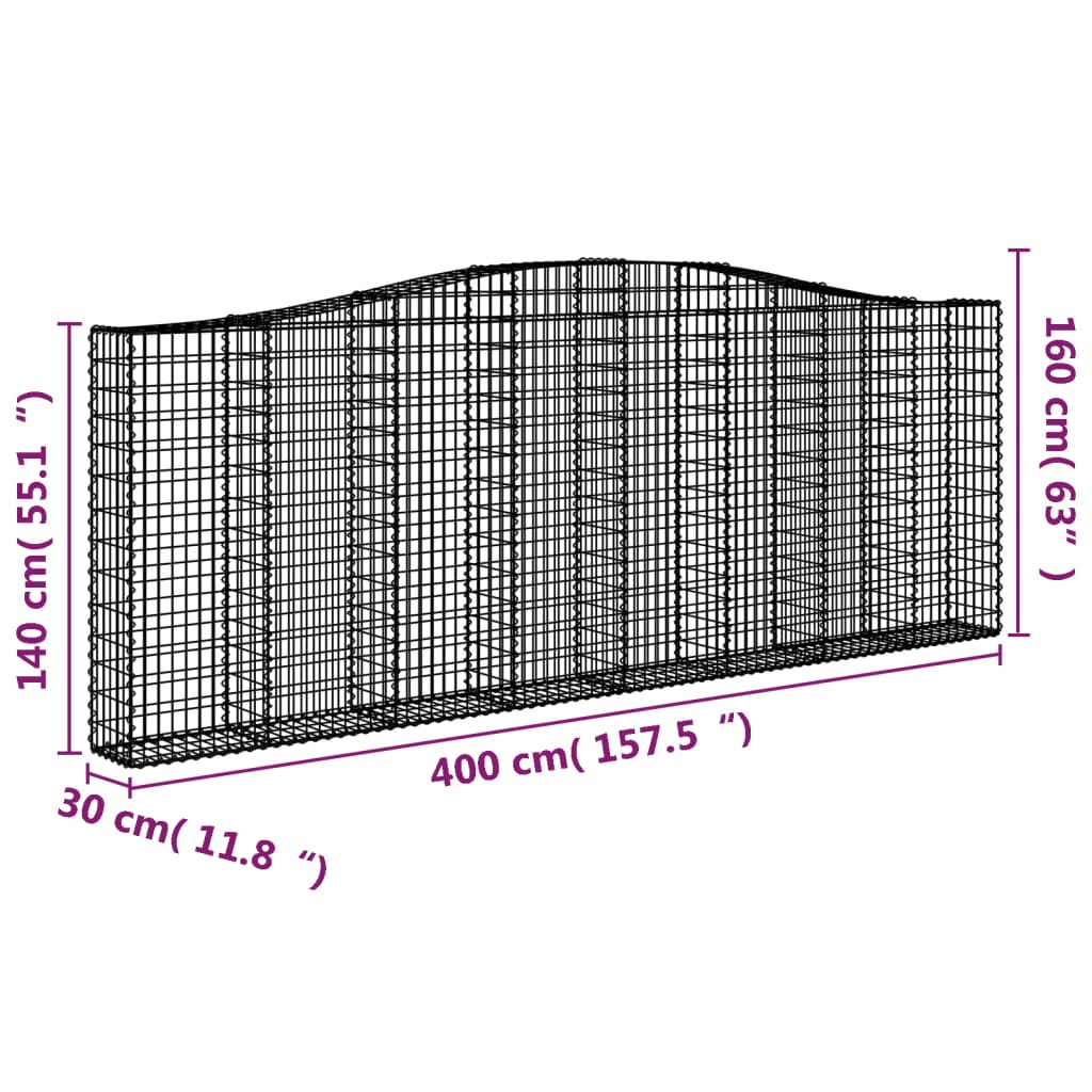 vidaXL Arched Gabion Baskets 2 pcs 400x30x140/160 cm Galvanised Iron 6