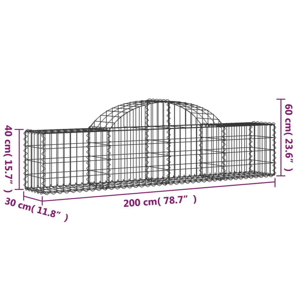 vidaXL Arched Gabion Baskets 5 pcs 200x30x40/60 cm Galvanised Iron 6