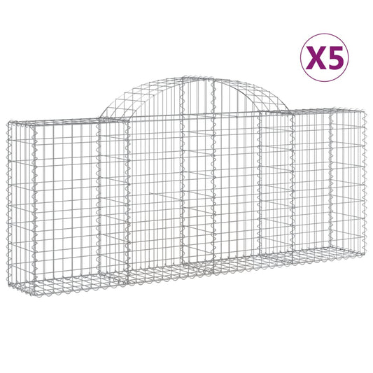 vidaXL Arched Gabion Baskets 5 pcs 200x30x80/100 cm Galvanised Iron 2
