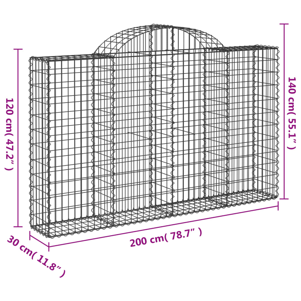 vidaXL Arched Gabion Baskets 4 pcs 200x30x120/140 cm Galvanised Iron 6