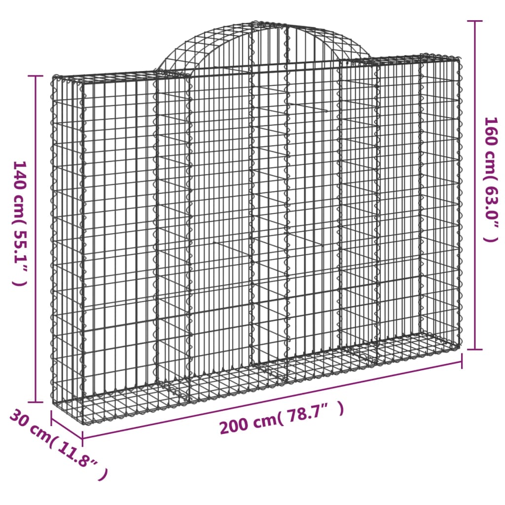 vidaXL Arched Gabion Baskets 3 pcs 200x30x140/160 cm Galvanised Iron 6