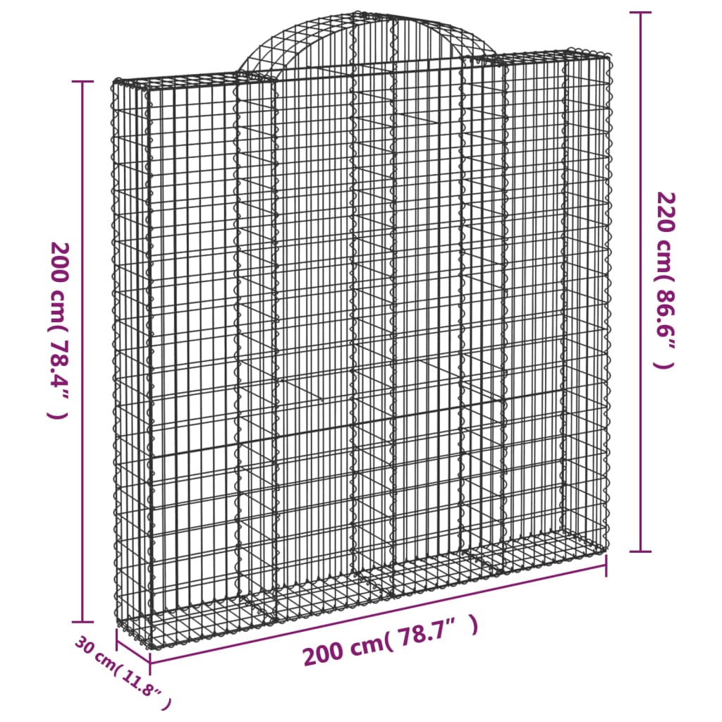 vidaXL Arched Gabion Baskets 3 pcs 200x30x200/220 cm Galvanised Iron 6
