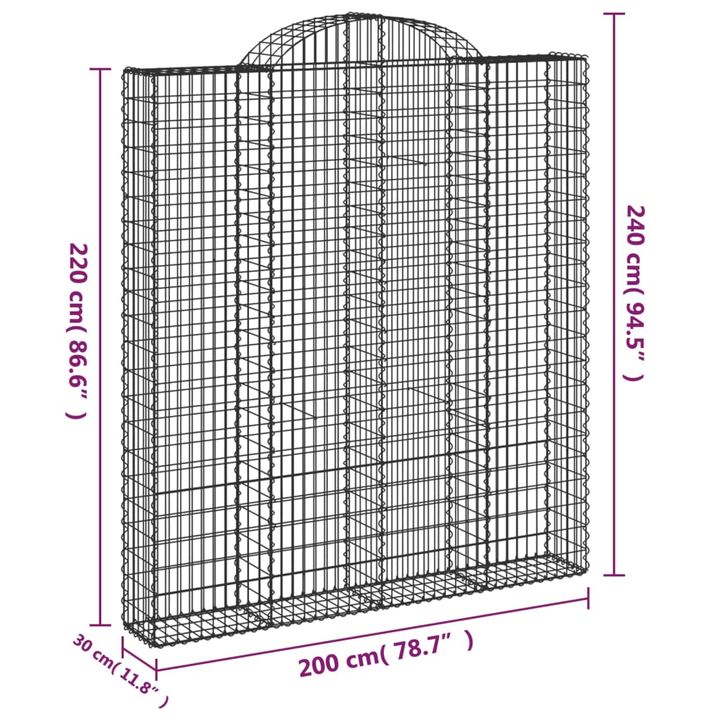 vidaXL Arched Gabion Baskets 3 pcs 200x30x220/240 cm Galvanised Iron 6