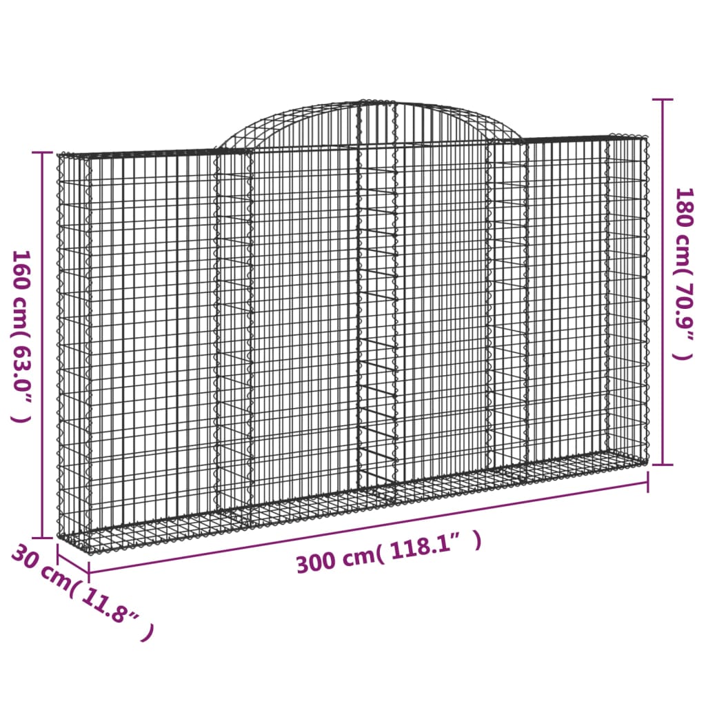 vidaXL Arched Gabion Baskets 2 pcs 300x30x160/180 cm Galvanised Iron 6
