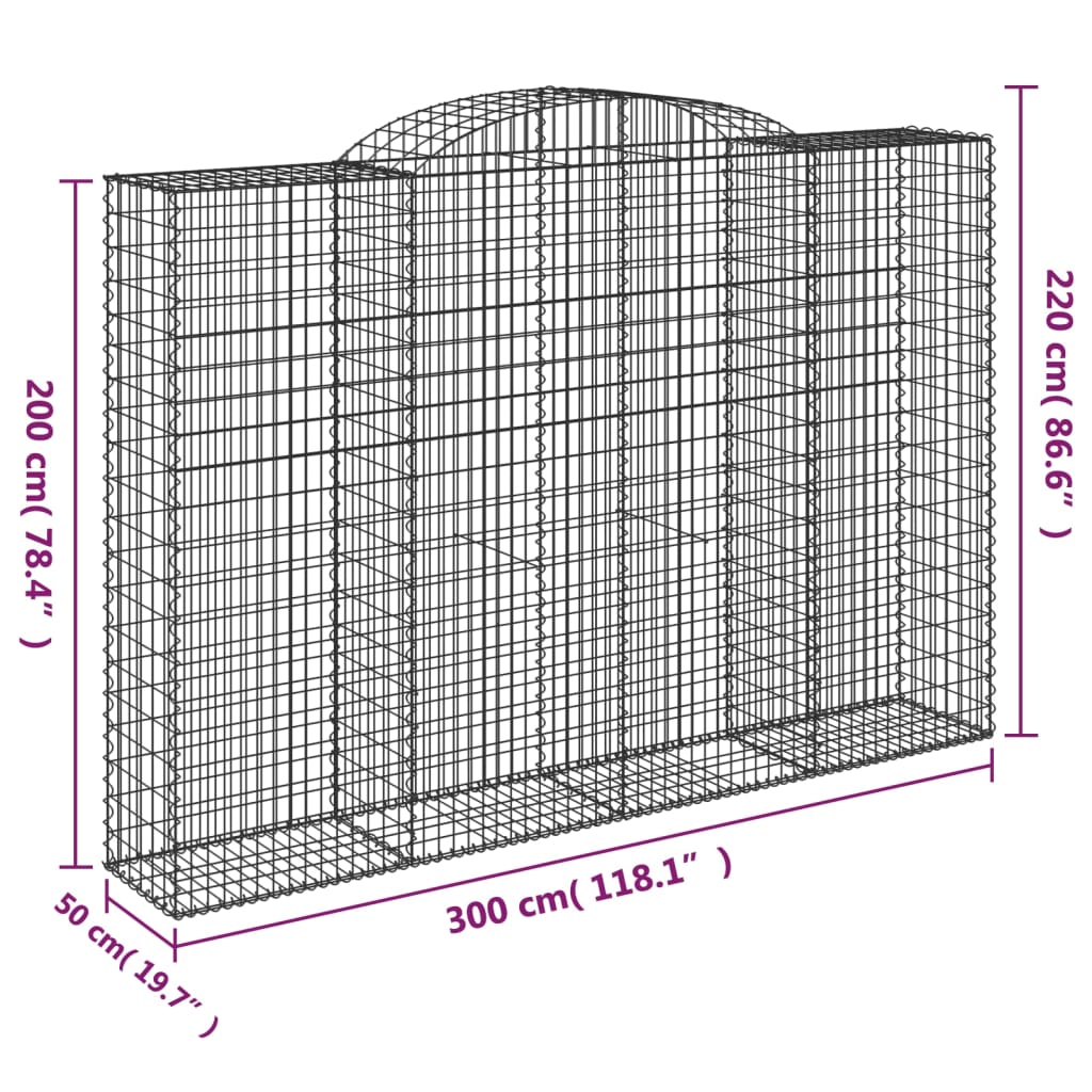 vidaXL Arched Gabion Baskets 2 pcs 300x50x200/220 cm Galvanised Iron 6