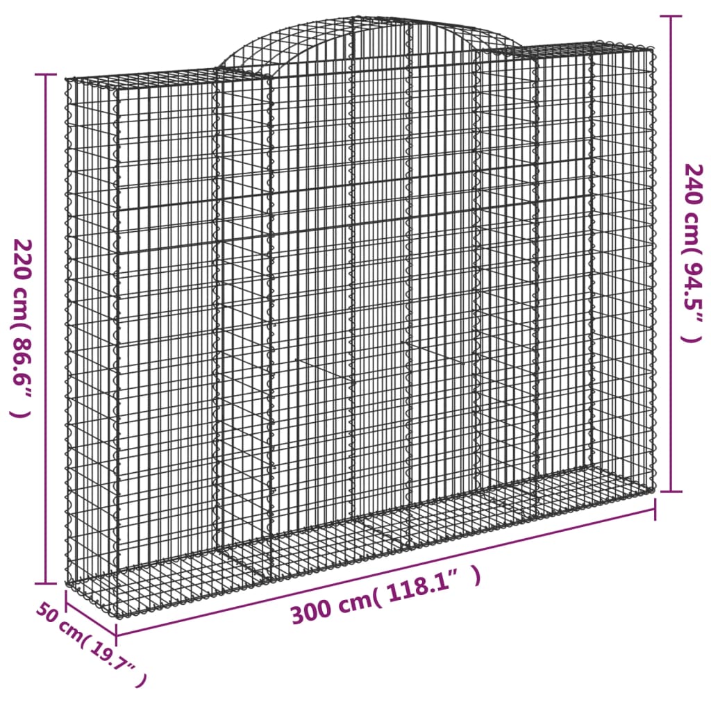 vidaXL Arched Gabion Baskets 2 pcs 300x50x220/240 cm Galvanised Iron 6