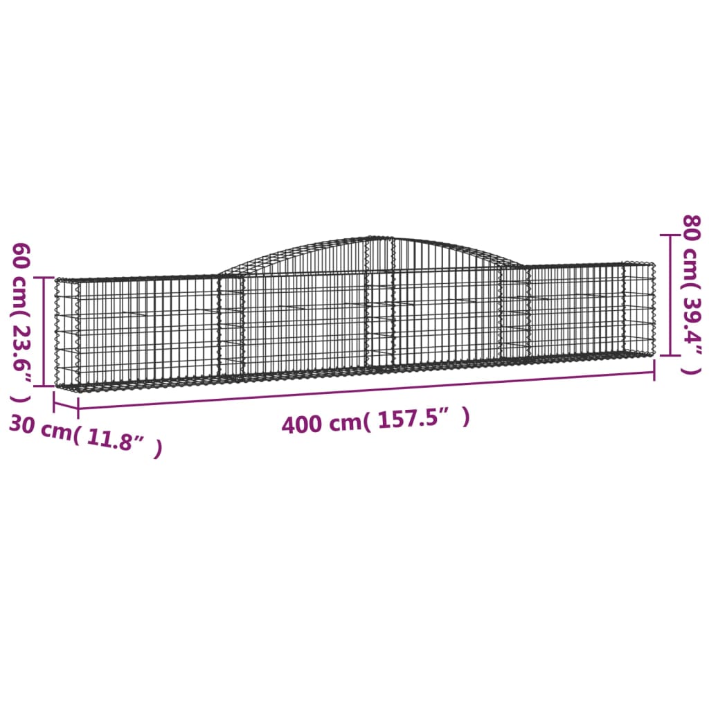 vidaXL Arched Gabion Baskets 5 pcs 400x30x60/80 cm Galvanised Iron 6