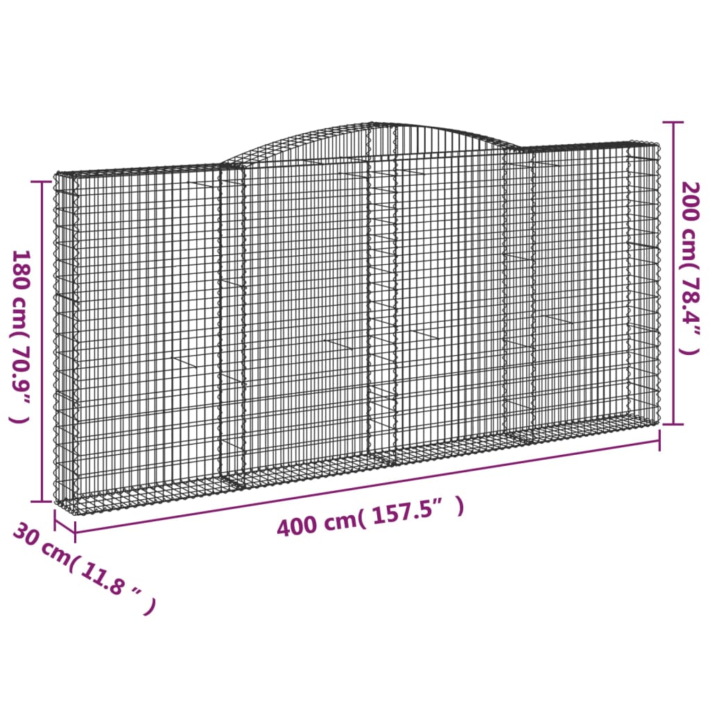 vidaXL Arched Gabion Baskets 2 pcs 400x30x180/200 cm Galvanised Iron 6