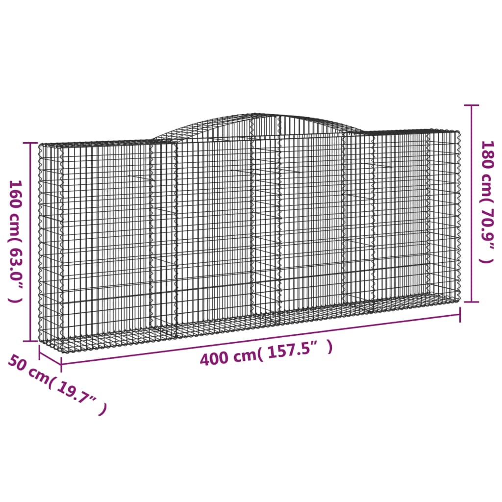 vidaXL Arched Gabion Baskets 2 pcs 400x50x160/180 cm Galvanised Iron 6