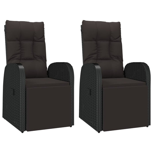 vidaXL Reclining Garden Chairs with Cushions 2 pcs Black Poly Rattan 2