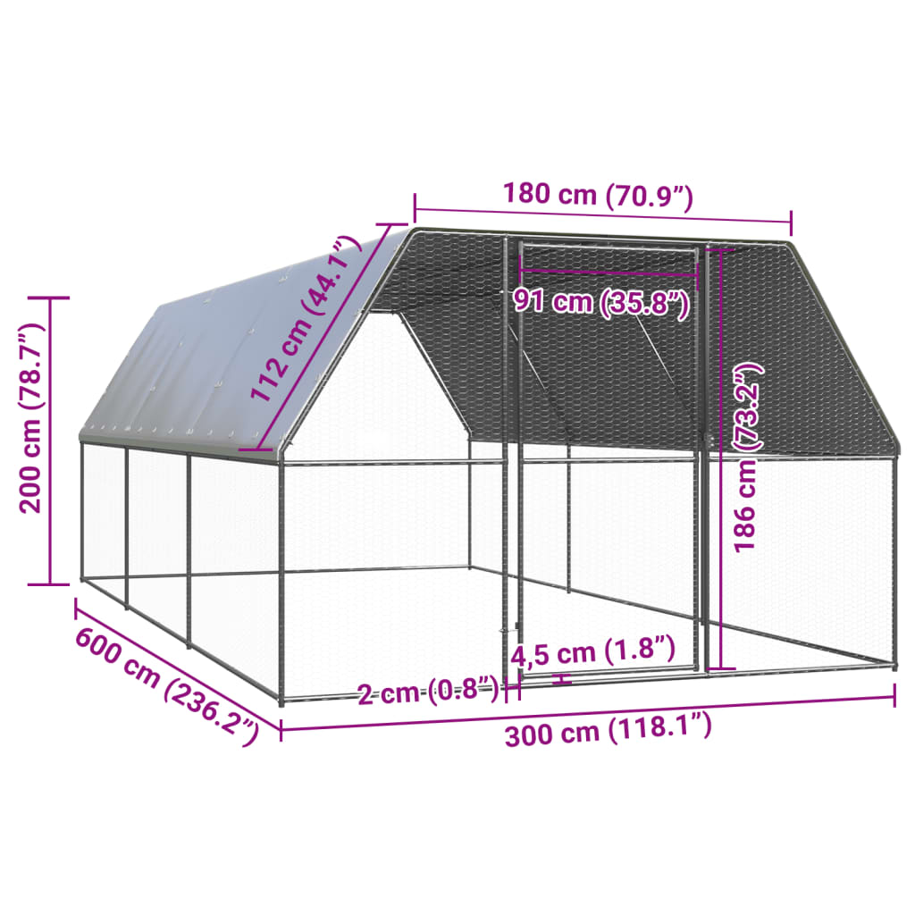 vidaXL Outdoor Chicken Cage 3x6x2 m Galvanised Steel 5