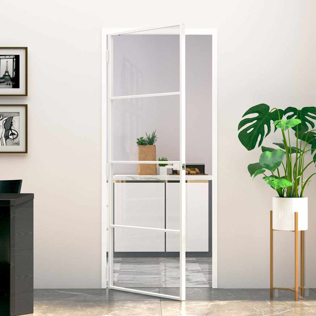 vidaXL Interior Door Slim Black 83x201.5 cm Tempered Glass&Aluminium 3 Horizontal Bars