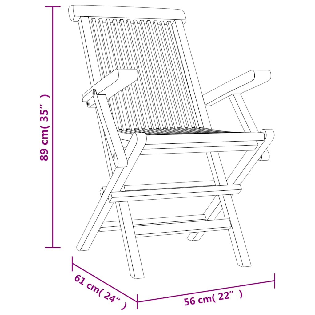 vidaXL Folding Chairs 4 pcs Grey 56x61x89 cm Solid Wood Teak 5